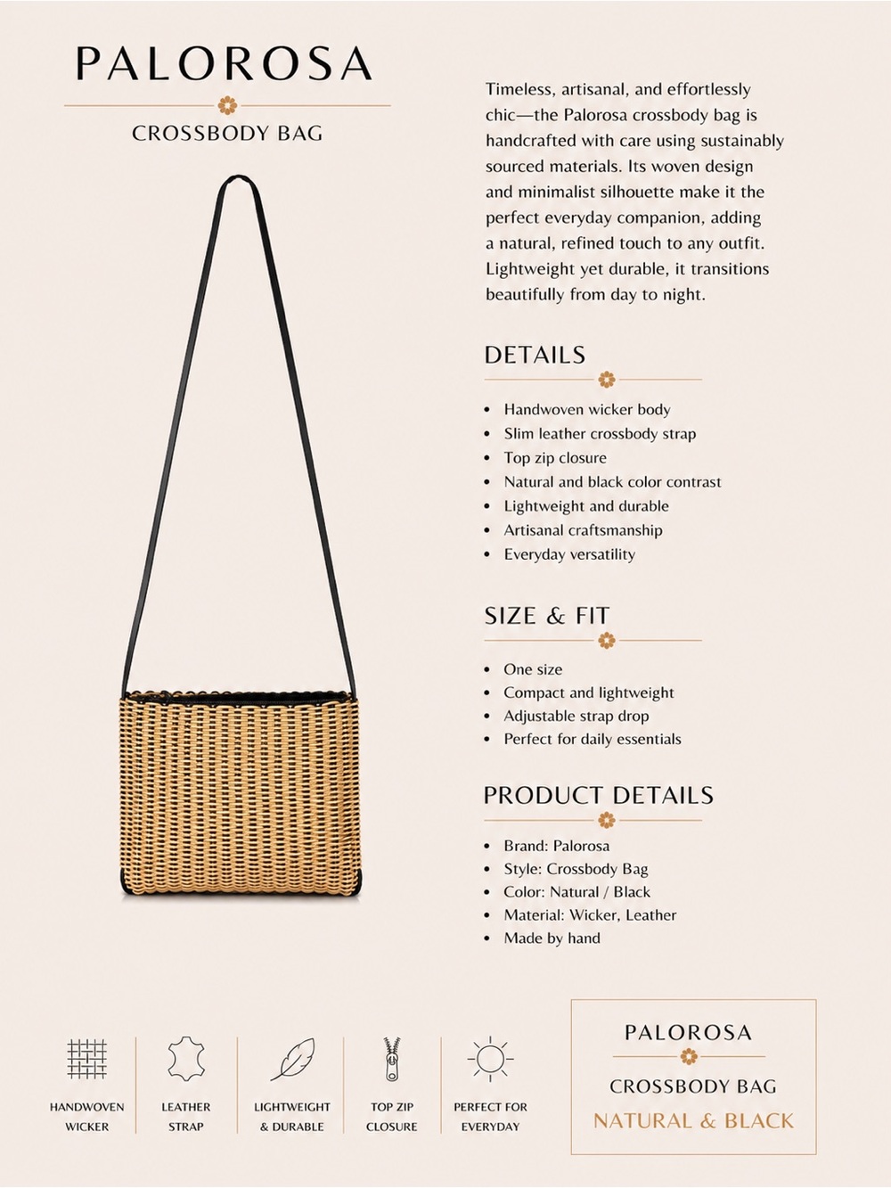Natural & Black Wicker Crossbody Bag